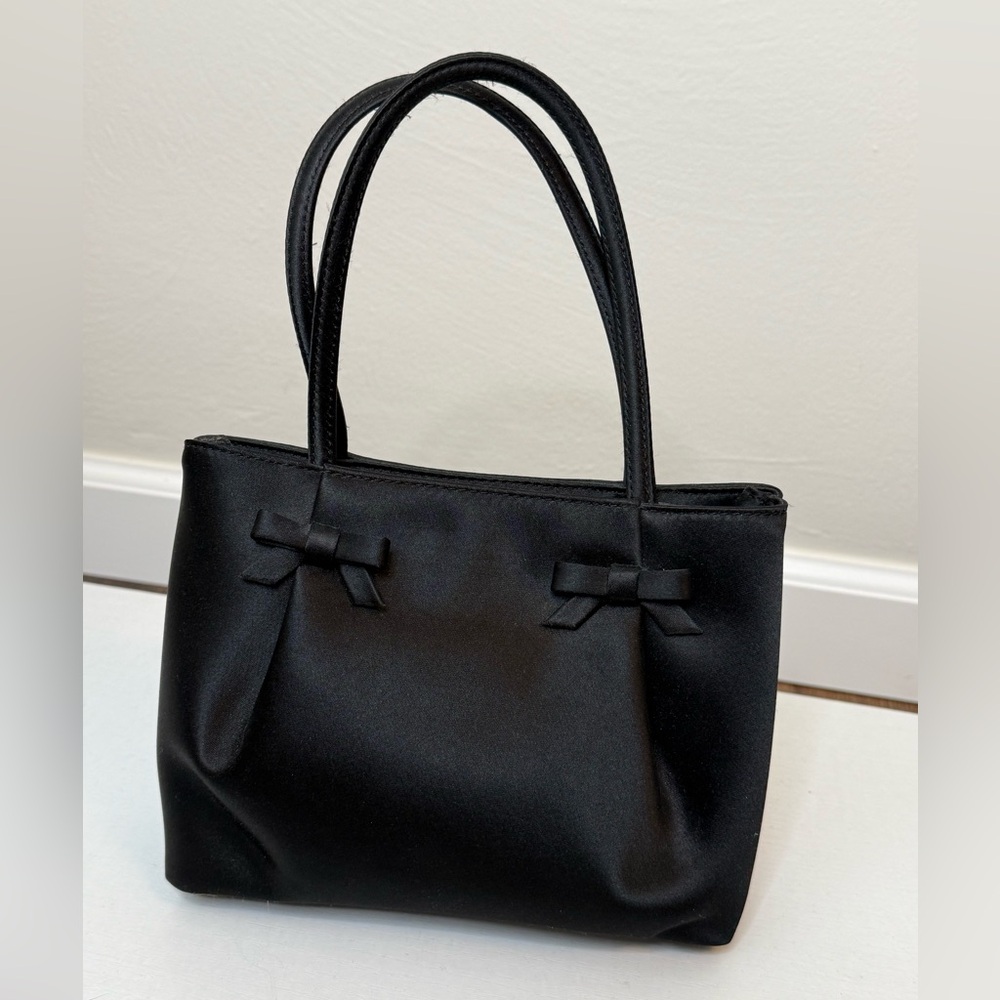 LOFT Black Satin Shoulder Tote with Bow Details